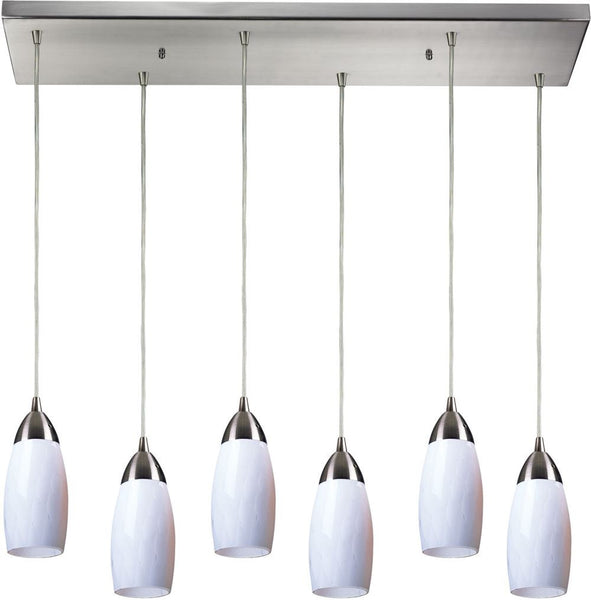 Milan 6 Light Pendant In Satin Nickel and Simply White Glass