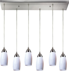 Milan 6 Light Pendant In Satin Nickel and Simply White Glass