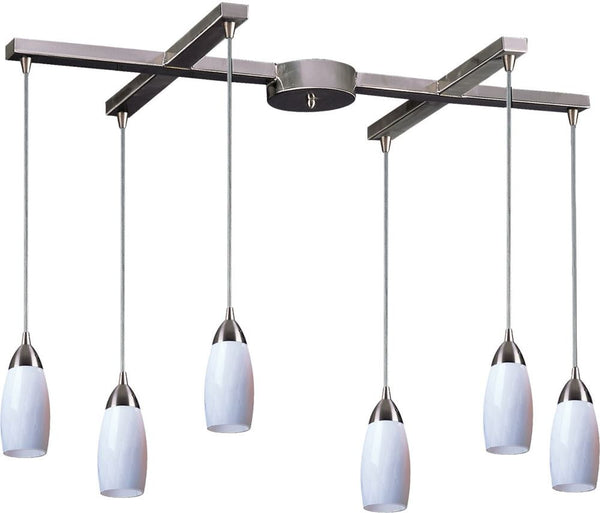 Milan 6 Light Pendant In Satin Nickel and Simply White Glass