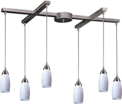 Milan 6 Light Pendant In Satin Nickel and Simply White Glass