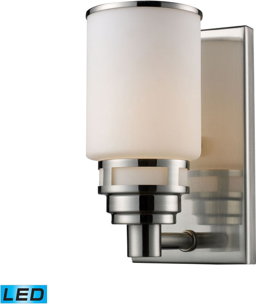 Bryant 1 Light Led Vanity In Satin Nickel and Opal White Glass