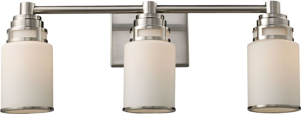 Bryant 3 Light Vanity In Satin Nickel and Opal White Glass