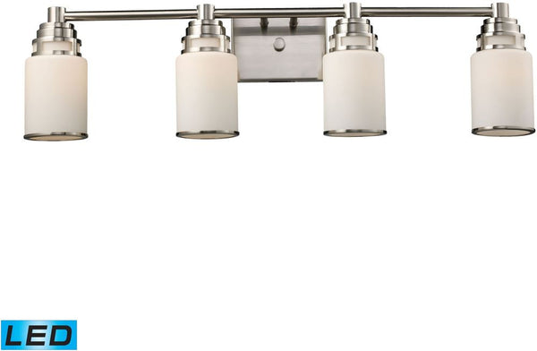 Bryant 4 Light Led Vanity In Satin Nickel and Opal White Glass