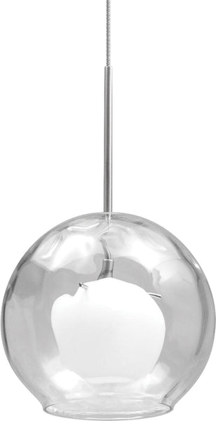 Crescent 1 Light Pendant In Satin Nickel With Clear Outer Glass and White Opal Inner Glass