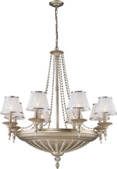 Renee 14 Light Chandelier In Aged Silver With Sheer White Fabric Shades