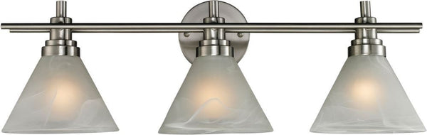 Pemberton 3 Light Vanity In Brushed Nickel and Marbelized White Glass