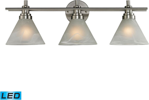 Pemberton 3 Light Led Vanity In Brushed Nickel and Marbelized White Glass