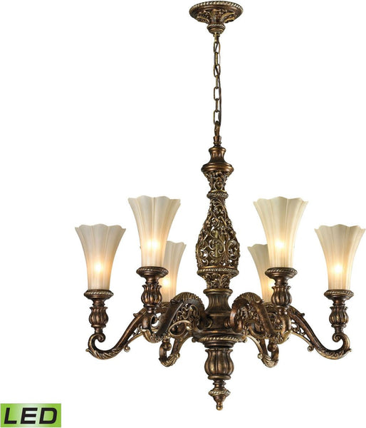Allesandria 6 Light Led Chandelier In Burnt Bronze and Weathered Gold Leaf