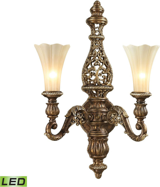 Allesandria 2 Light Led Sconce In Burnt Bronze In Weathered Gold Leaf
