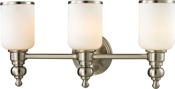 Bristol Way 3 Light Vanity In Brushed Nickel and Opal White Glass