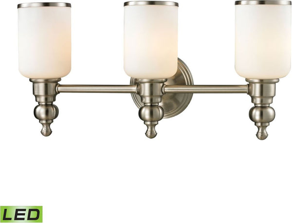 Bristol Way 3 Light Led Vanity In Brushed Nickel and Opal White Glass