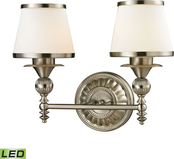 Smithfield 2 Light Led Vanity In Brushed Nickel and Opal White Glass