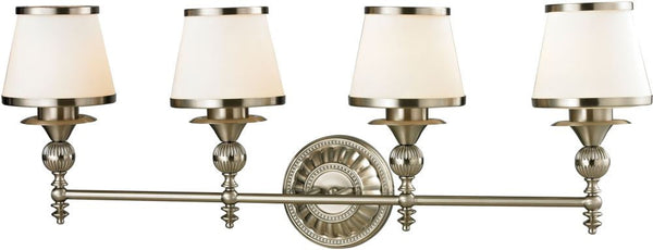 Smithfield 4 Light Vanity In Brushed Nickel and Opal White Glass