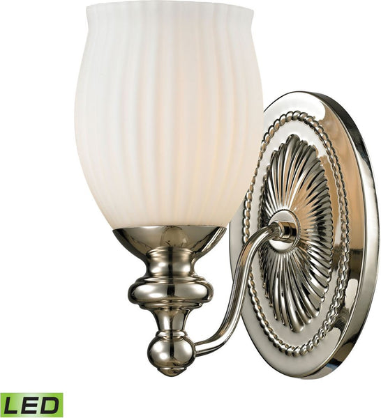 Park Ridge 1 Light Led Vanity In Polished Nickel and Reeded Glass