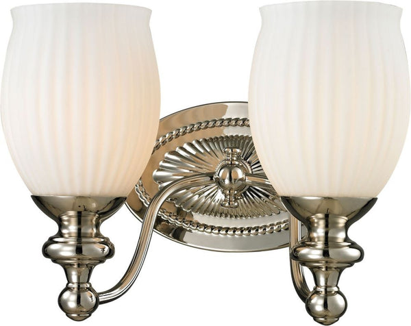 Park Ridge 2 Light Vanity In Polished Nickel and Reeded Glass