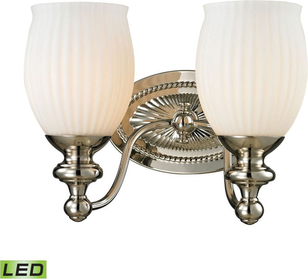 Park Ridge 2 Light Led Vanity In Polished Nickel and Reeded Glass