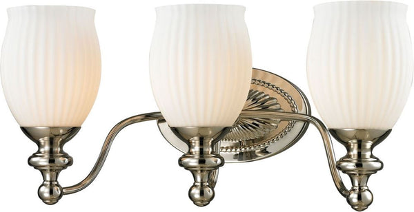 Park Ridge 3 Light Vanity In Polished Nickel and Reeded Glass