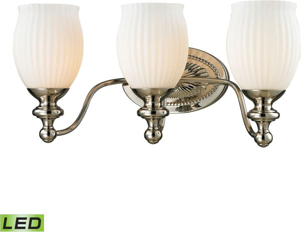 Park Ridge 3 Light Led Vanity In Polished Nickel and Reeded Glass
