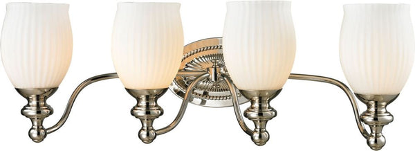 Park Ridge 4 Light Vanity In Polished Nickel and Reeded Glass