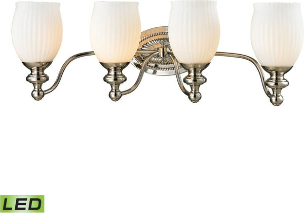 Park Ridge 4 Light Led Vanity In Polished Nickel and Reeded Glass