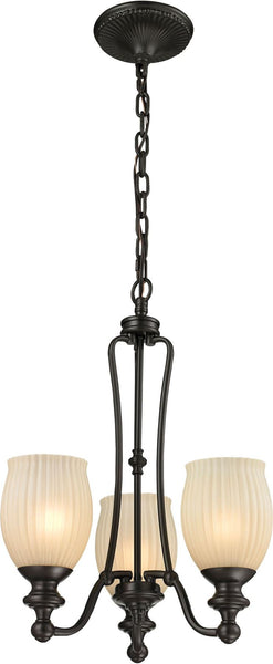 Park Ridge 3 Light Chandelier In Oil Rubbed Bronze and Reeded Glass