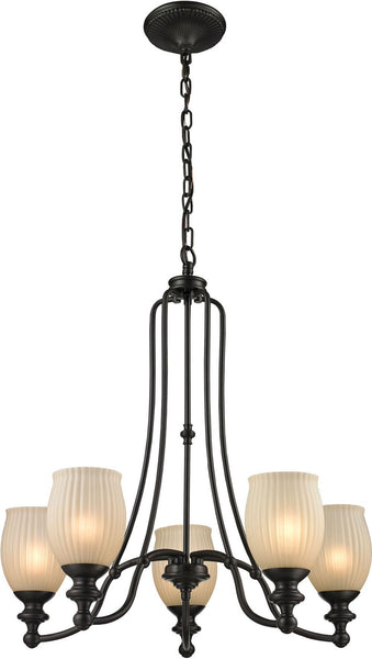 Park Ridge 5 Light Chandelier In Oil Rubbed Bronze and Reeded Glass