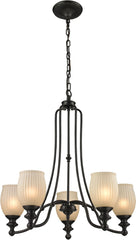 Park Ridge 5 Light Chandelier In Oil Rubbed Bronze and Reeded Glass