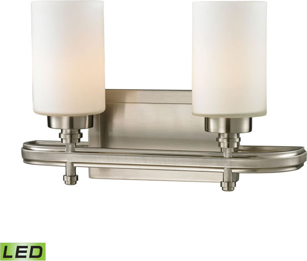Dawson 2 Light Led Vanity In Brushed Nickel and Opal White Glass