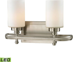 Dawson 2 Light Led Vanity In Brushed Nickel and Opal White Glass