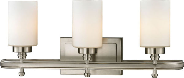 Dawson 3 Light Vanity In Brushed Nickel and Opal White Glass