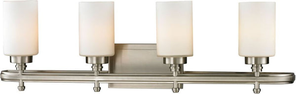 Dawson 4 Light Vanity In Brushed Nickel and Opal White Glass