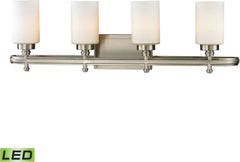 Dawson 4 Light Led Vanity In Brushed Nickel and Opal White Glass