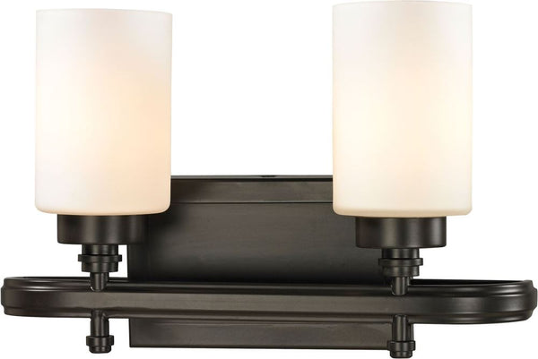 Dawson 2 Light Vanity In Oil Rubbed Bronze and Opal White Glass