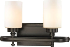 Dawson 2 Light Vanity In Oil Rubbed Bronze and Opal White Glass