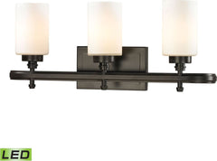 Dawson 3 Light Led Vanity In Oil Rubbed Bronze and Opal White Glass