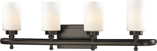 Dawson 4 Light Vanity In Oil Rubbed Bronze and Opal White Glass