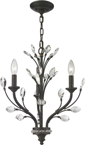 Crystal Branches 3 Light Chandelier In Burnt Bronze
