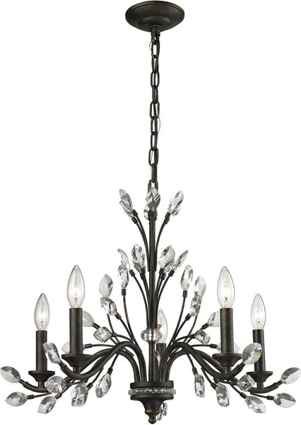 Crystal Branches 5 Light Chandelier In Burnt Bronze