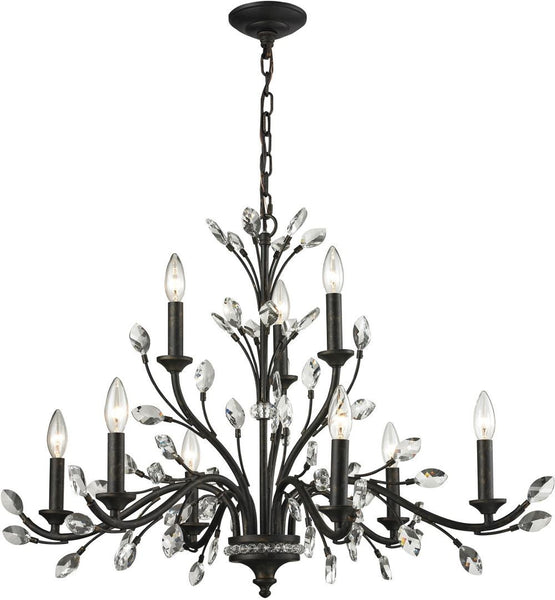 Crystal Branches 9 Light Chandelier In Burnt Bronze