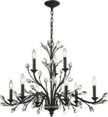 Crystal Branches 9 Light Chandelier In Burnt Bronze