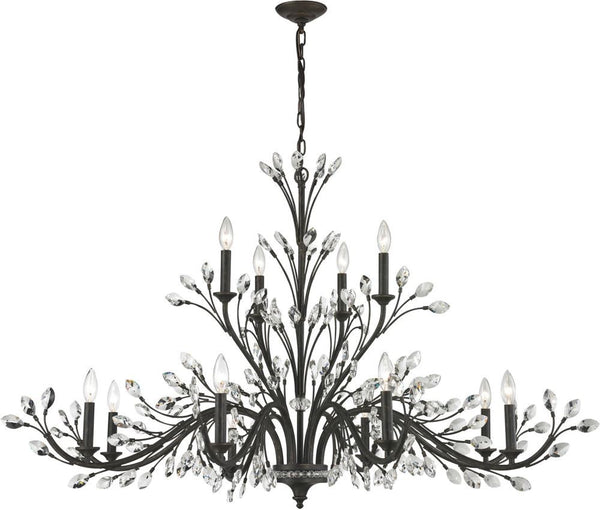 Crystal Branches 12 Light Chandelier In Burnt Bronze