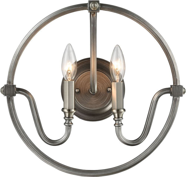 Stanton 2 Light Wall Sconce In Weathered Zinc With Brushed Nickel Accents