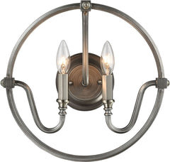 Stanton 2 Light Wall Sconce In Weathered Zinc With Brushed Nickel Accents