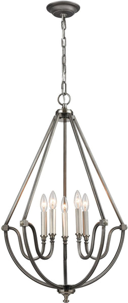 Stanton 5 Light Chandelier In Weathered Zinc With Brushed Nickel Accents