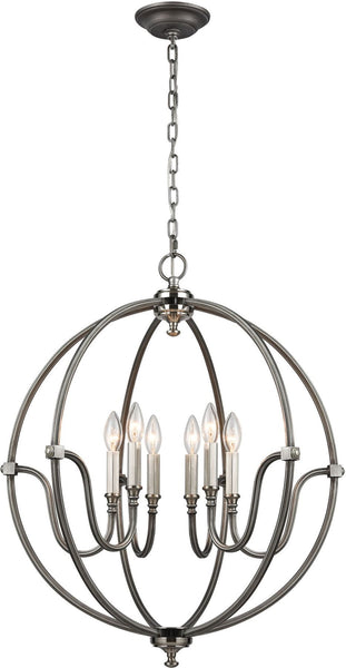 Stanton 6 Light Chandelier In Weathered Zinc With Brushed Nickel Accents