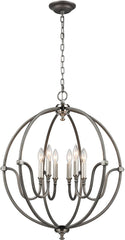 Stanton 6 Light Chandelier In Weathered Zinc With Brushed Nickel Accents