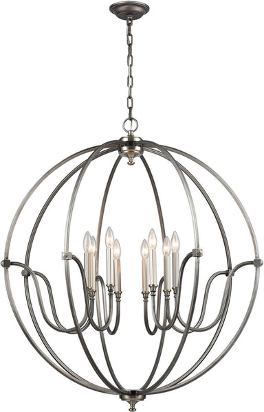Stanton 8 Light Chandelier In Weathered Zinc With Brushed Nickel Accents