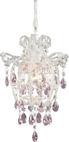 Elise 1 Light Pendant In Antique White and Pink Crystal