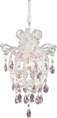 Elise 1 Light Pendant In Antique White and Pink Crystal