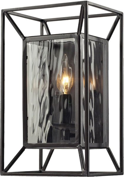 Cubix 1 Light Wall Sconce In Oiled Bronze and Clear Water Glass